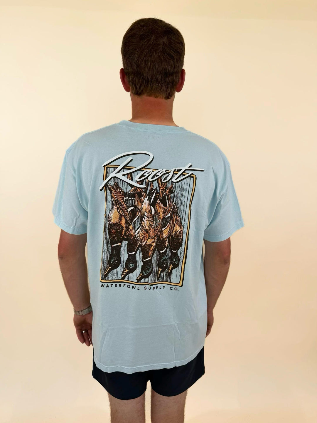 Roost Waterfowl duck hunting shirt, hanging duck graphic t-shirt, waterfowl hunting apparel, men&