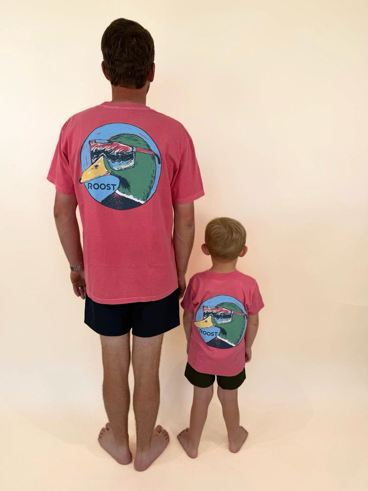 matching father son hunting shirts, Roost Waterfowl matching tees, duck hunting family apparel, youth and adult waterfowl shirts, matching outdoor lifestyle clothing, duck graphic t-shirts, southern hunting apparel, family matching hunting outfits