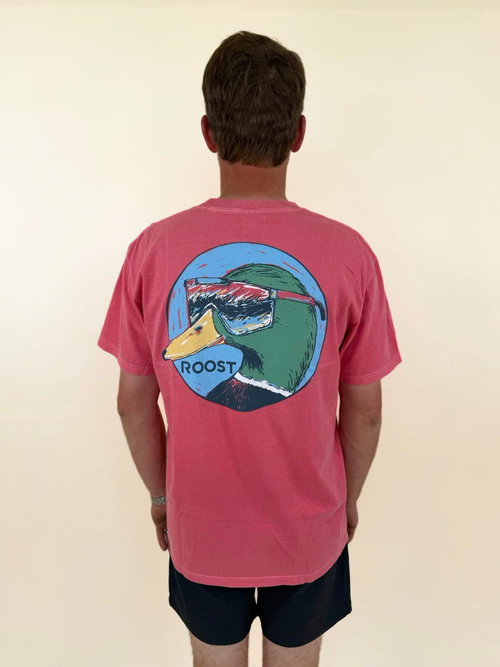 Roost Waterfowl duck graphic t-shirt, duck wearing sunglasses shirt, funny hunting t-shirt, waterfowl hunting apparel, men&