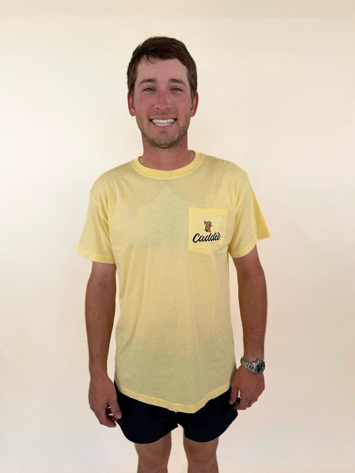 yellow pocket t-shirt for men, caddie golf shirt, men&