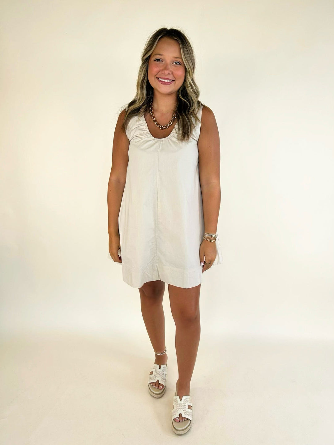 Sariah Sleeveless Gathered Neck Mini Dress