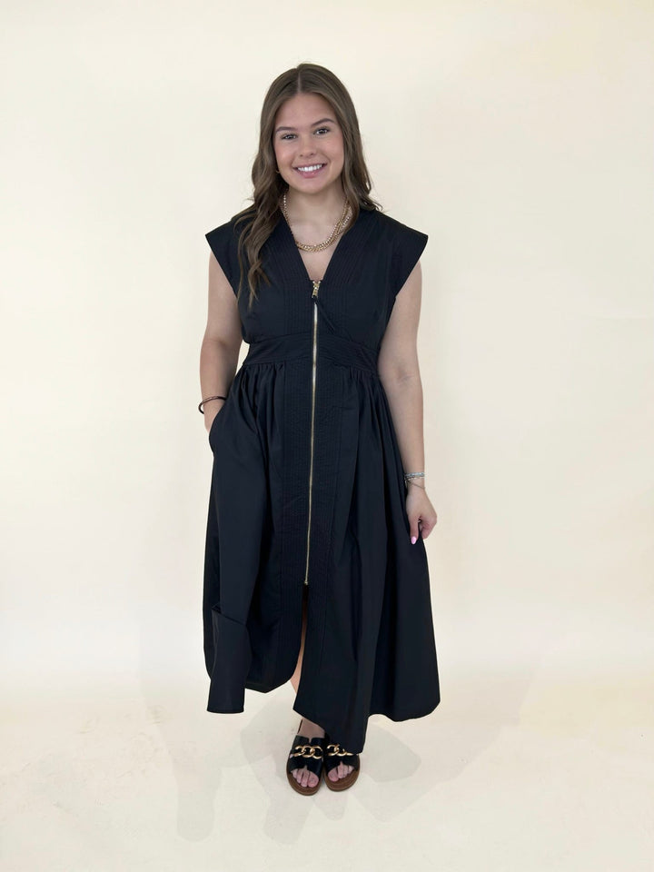 Thalia V-neck Zip-Front Midi Dress