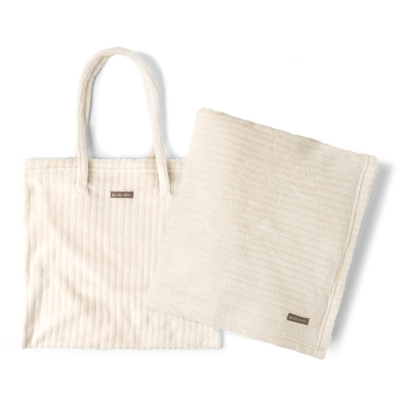 Hello Mello On My Way ivory tote blanket with matching 58 x 62 inch plush travel blanket