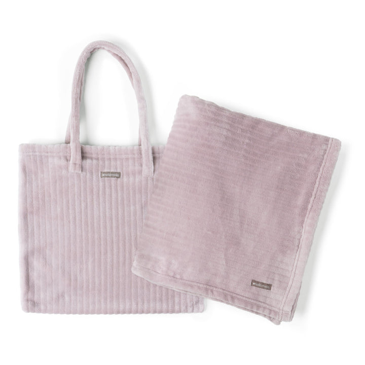 Hello Mello On My Way blush tote blanket with matching 58 x 62 inch plush microfiber blanket