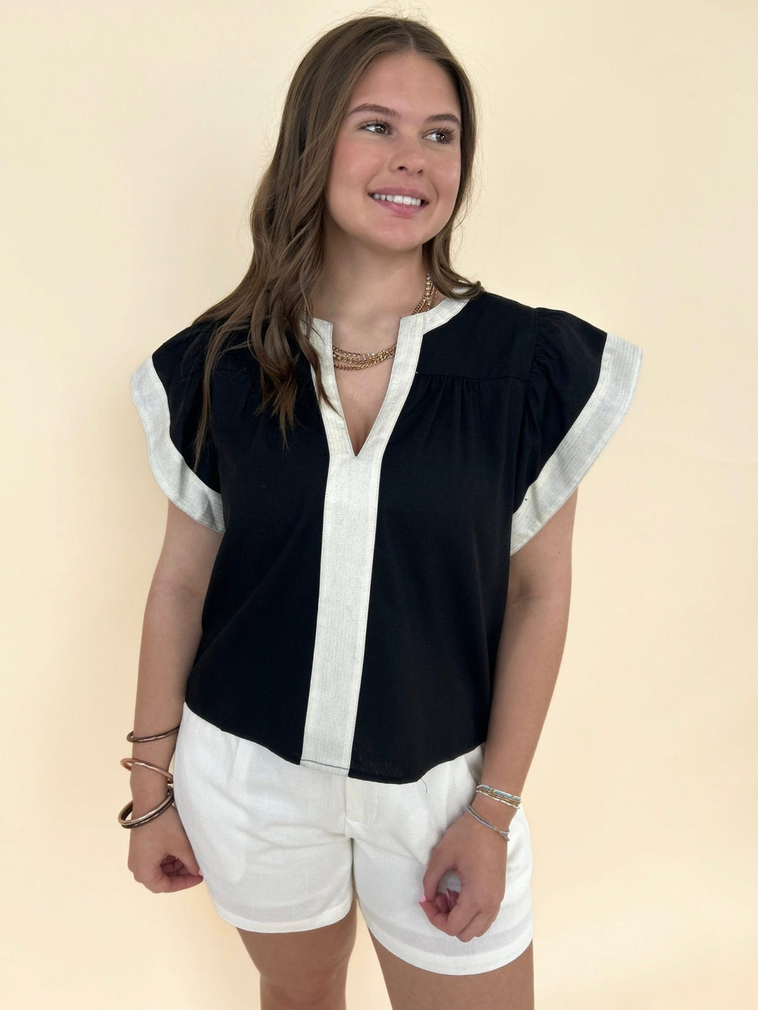 Selah Flutter Sleeve V-neck Top