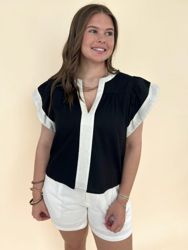 Selah Flutter Sleeve V-neck Top