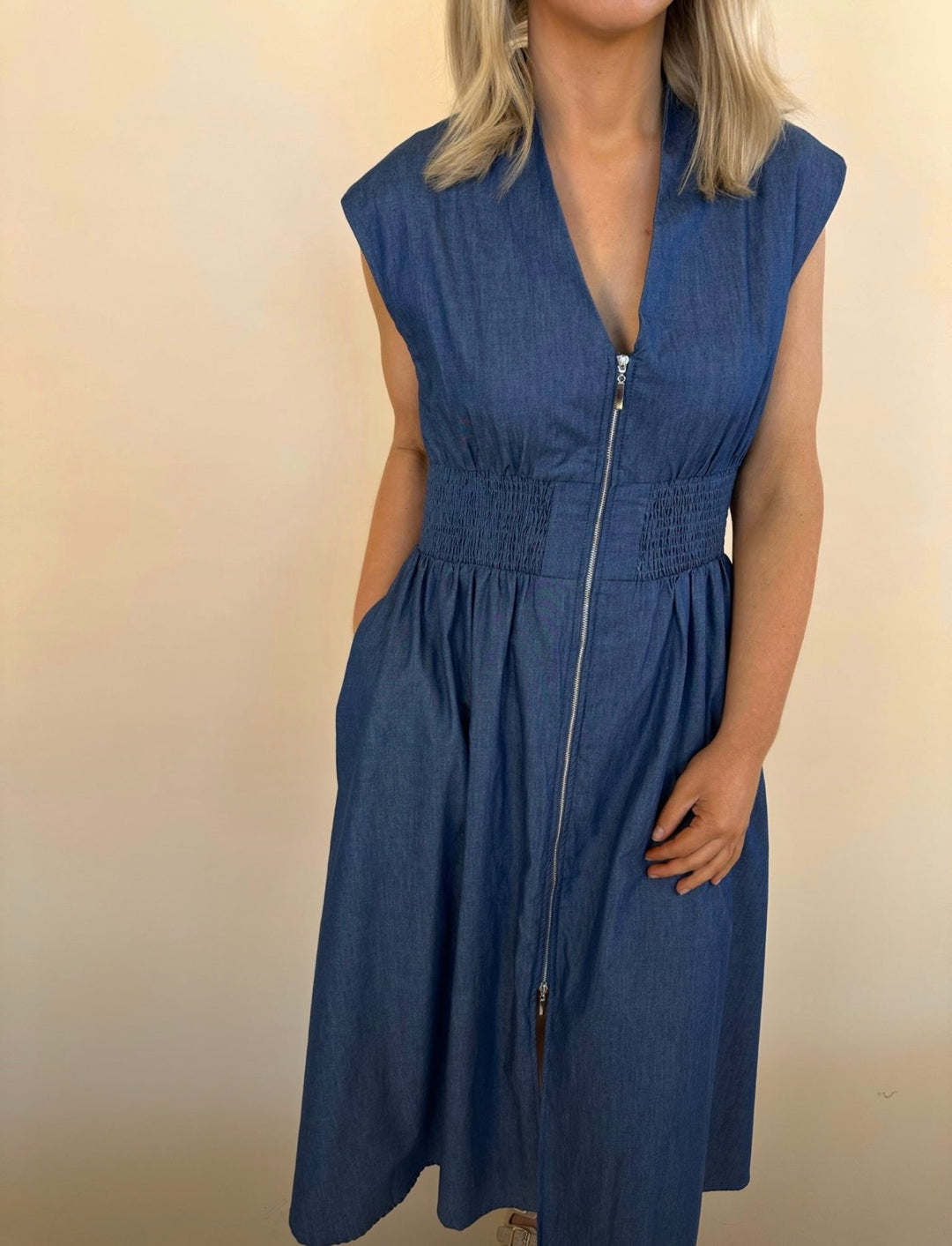 Hallie Sleeveless Denim Dress