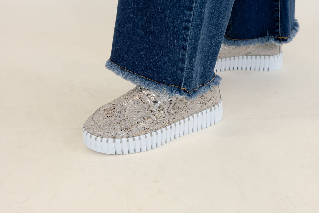 Ilse Jacobsen Metallic Snakeskin Slip-On Platform Sneaker