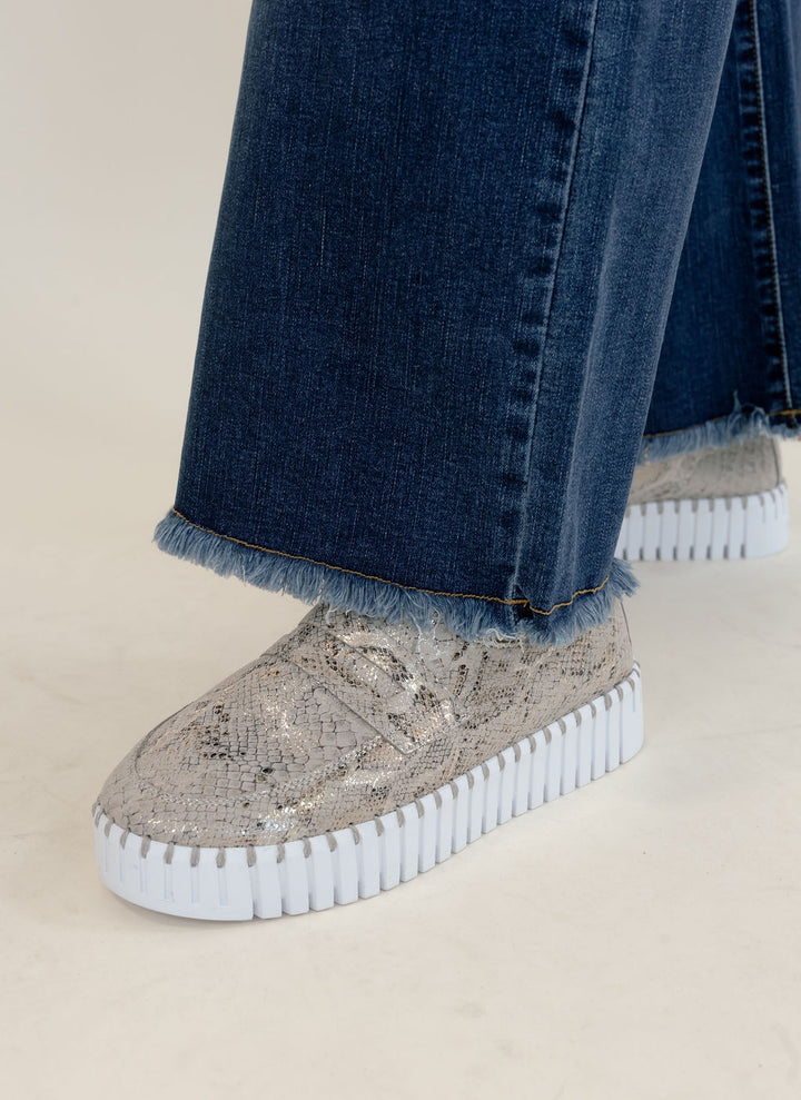 Ilse Jacobsen Metallic Snakeskin Slip-On Platform Sneaker