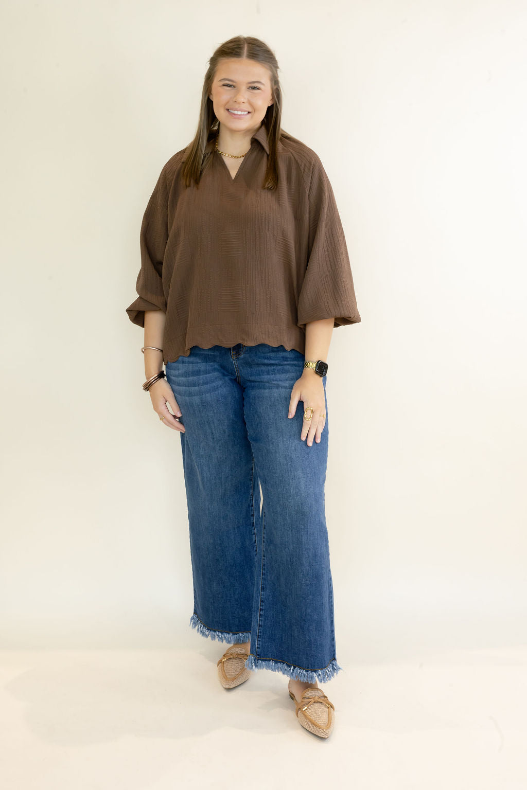 Morrison Textured Puffy Sleeve Top | Chocolate
