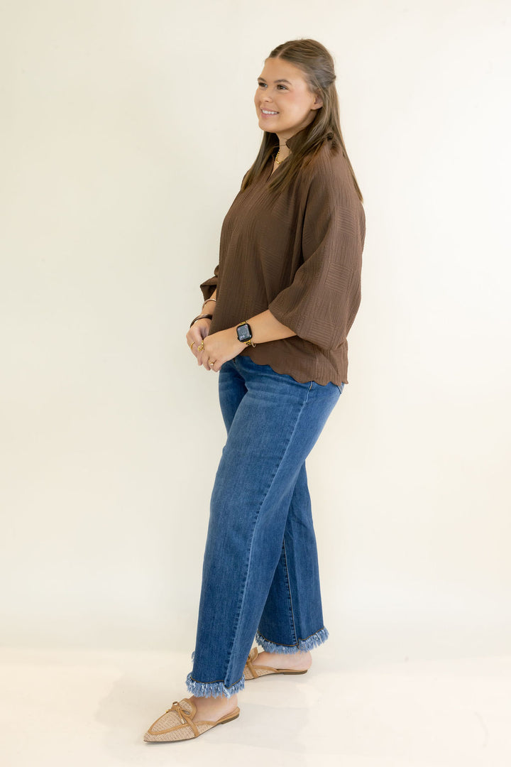 Morrison Textured Puffy Sleeve Top | Chocolate