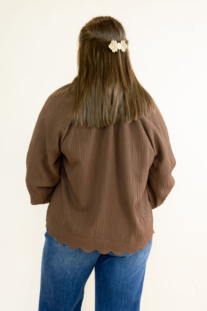 Morrison Textured Puffy Sleeve Top | Chocolate