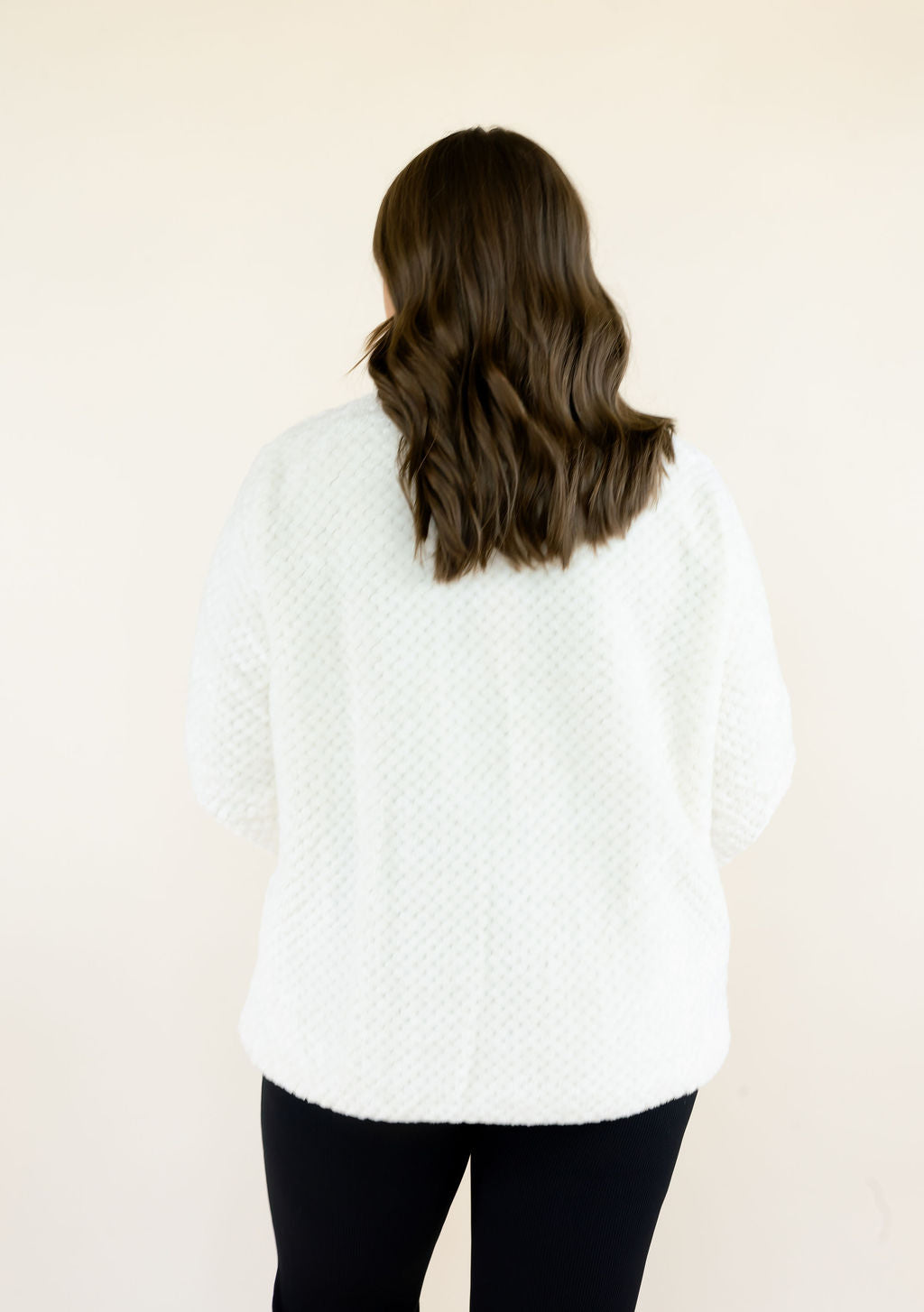 Back view of Simply Southern Simply Soft Pullover in ivory showing the plush textured fleece, long sleeves, and relaxed fit.