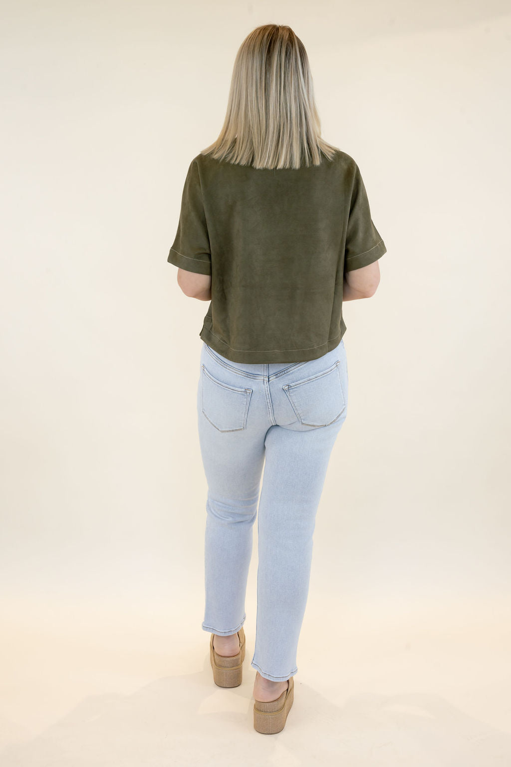 THML | Short Sleeve Button Detail Top | Olive