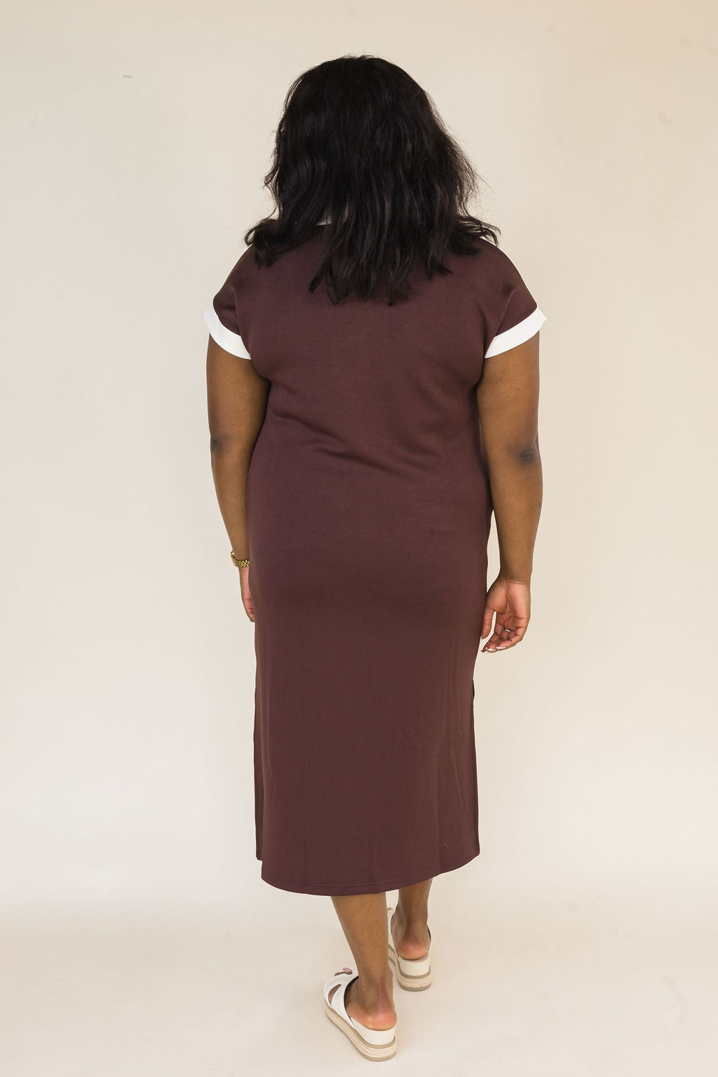 Espresso Contrast Trim Collared Midi Dress