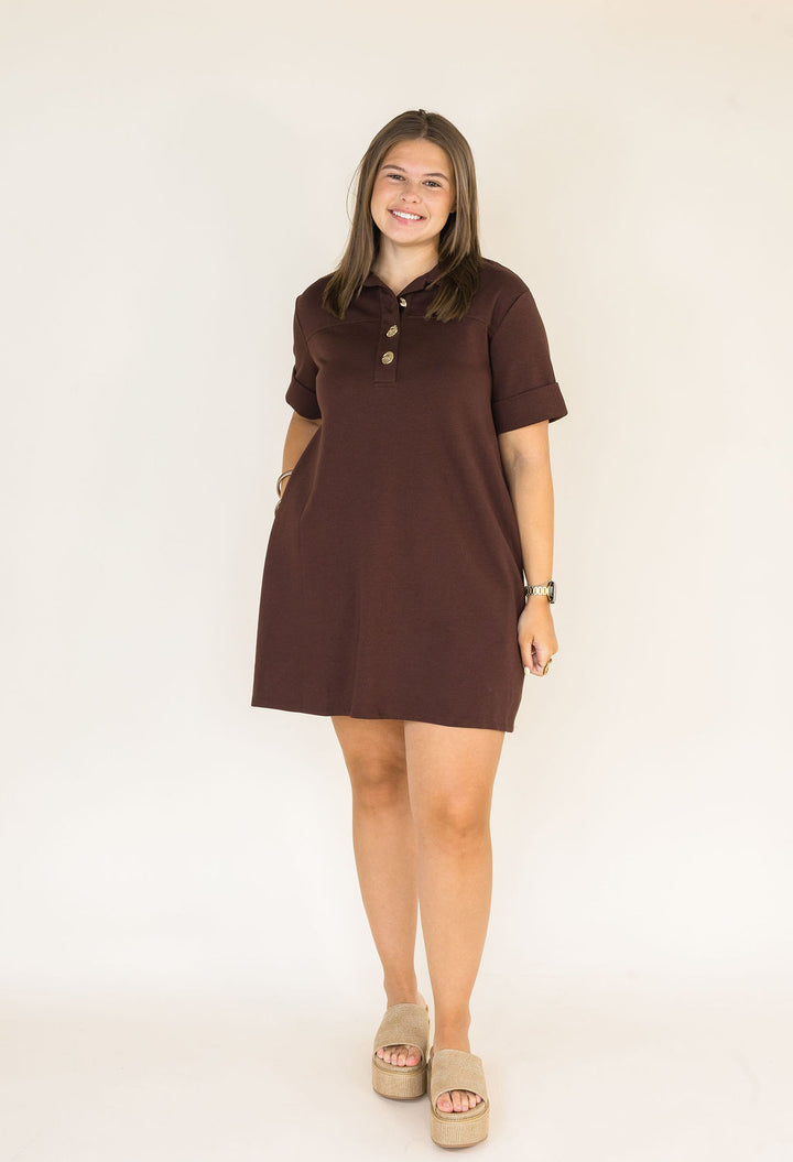 The Sutton Gold Button Polo Dress