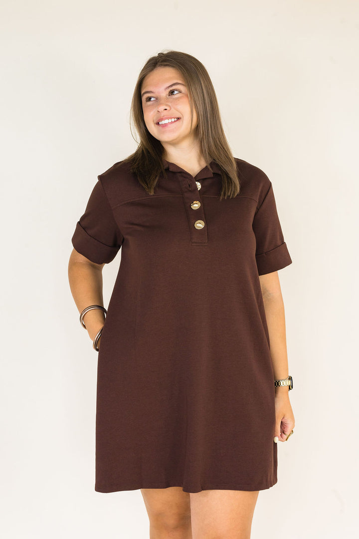 The Sutton Gold Button Polo Dress