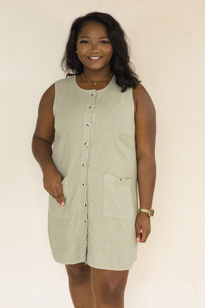 Dear John | Riri Linen Blend Sleeveless Mini Dress | Abbey Stone