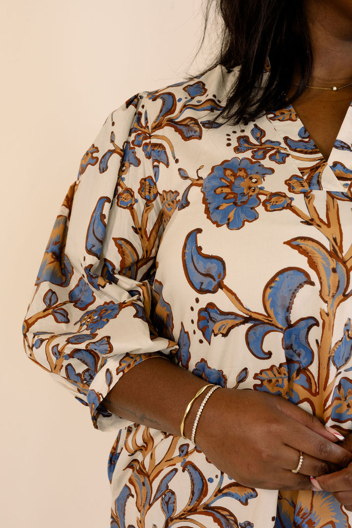 Cream Floral Puff Sleeve Mini Dress