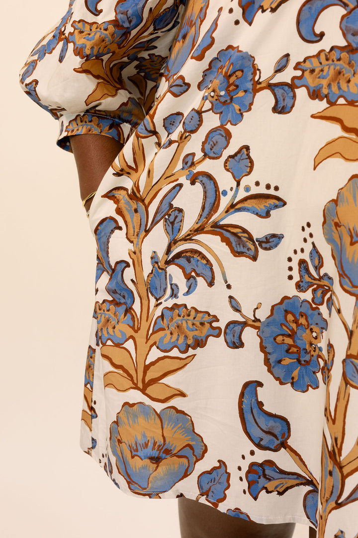 Cream Floral Puff Sleeve Mini Dress