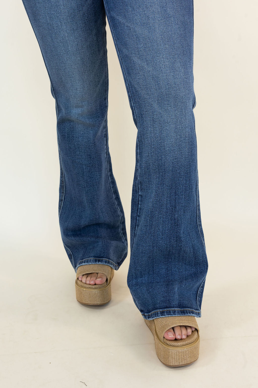 High Rise Medium Stone Wash Flare Jean