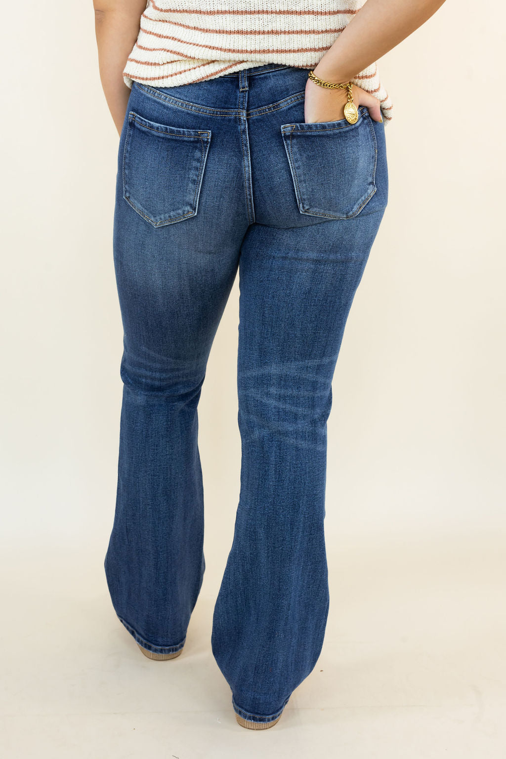 High Rise Medium Stone Wash Flare Jean