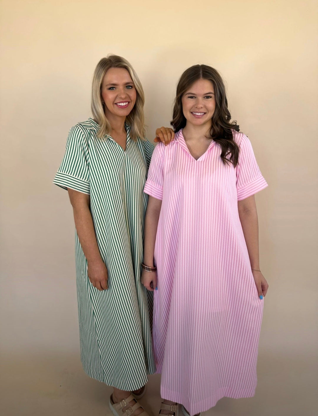 Raina Split Neck Striped Midi Dress