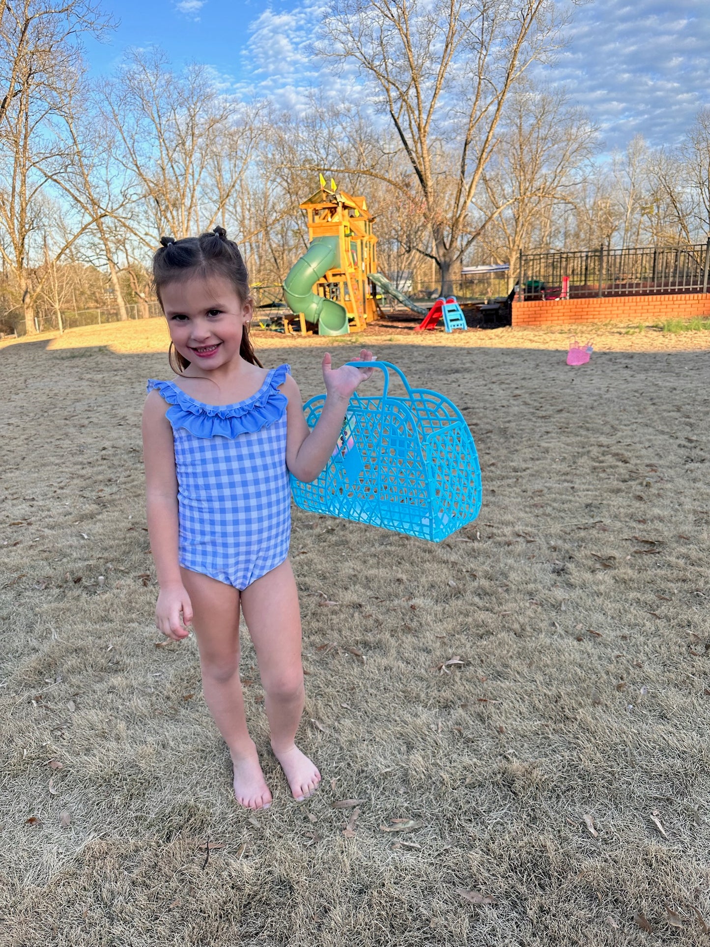 Blue Gingham Bow Back Swimsuit