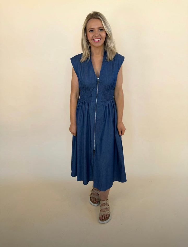 Hallie Sleeveless Denim Dress