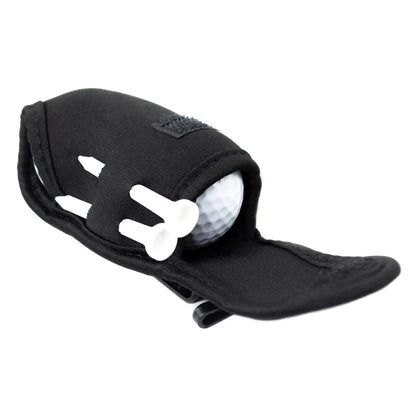 Black golf ball holder with a golf ball on a white background