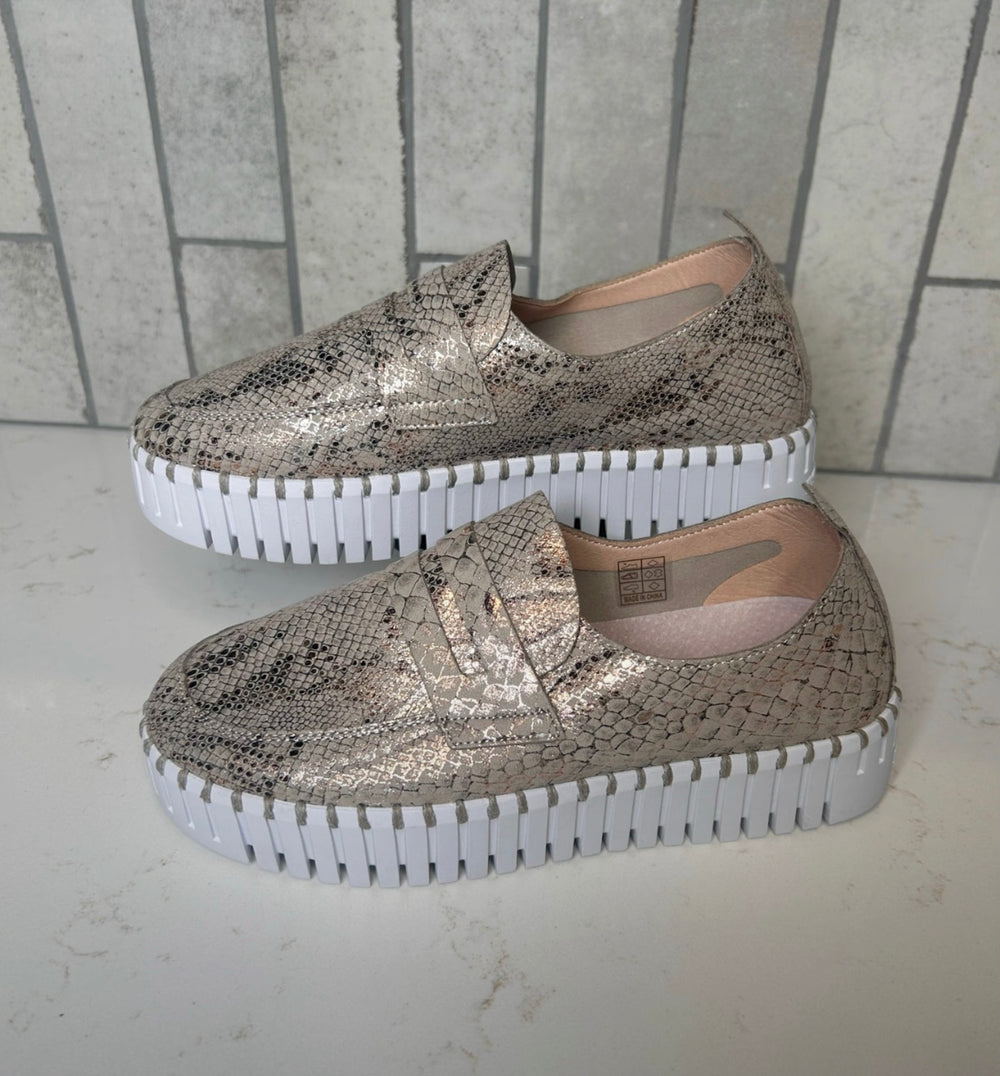 Ilse Jacobsen Metallic Snakeskin Slip-On Platform Sneaker