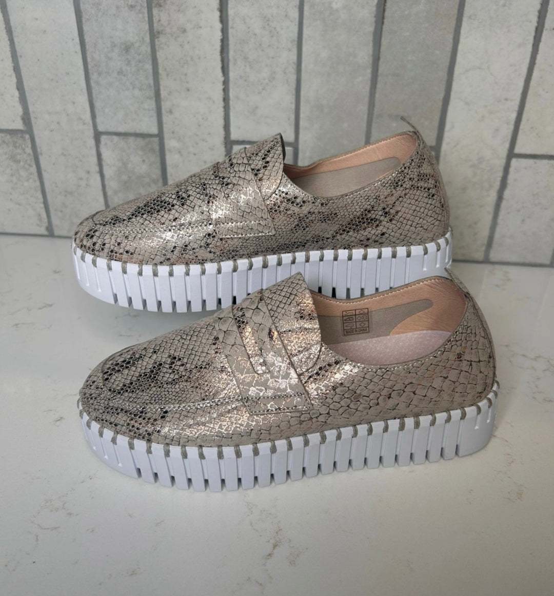 Ilse Jacobsen Metallic Snakeskin Slip-On Platform Sneaker