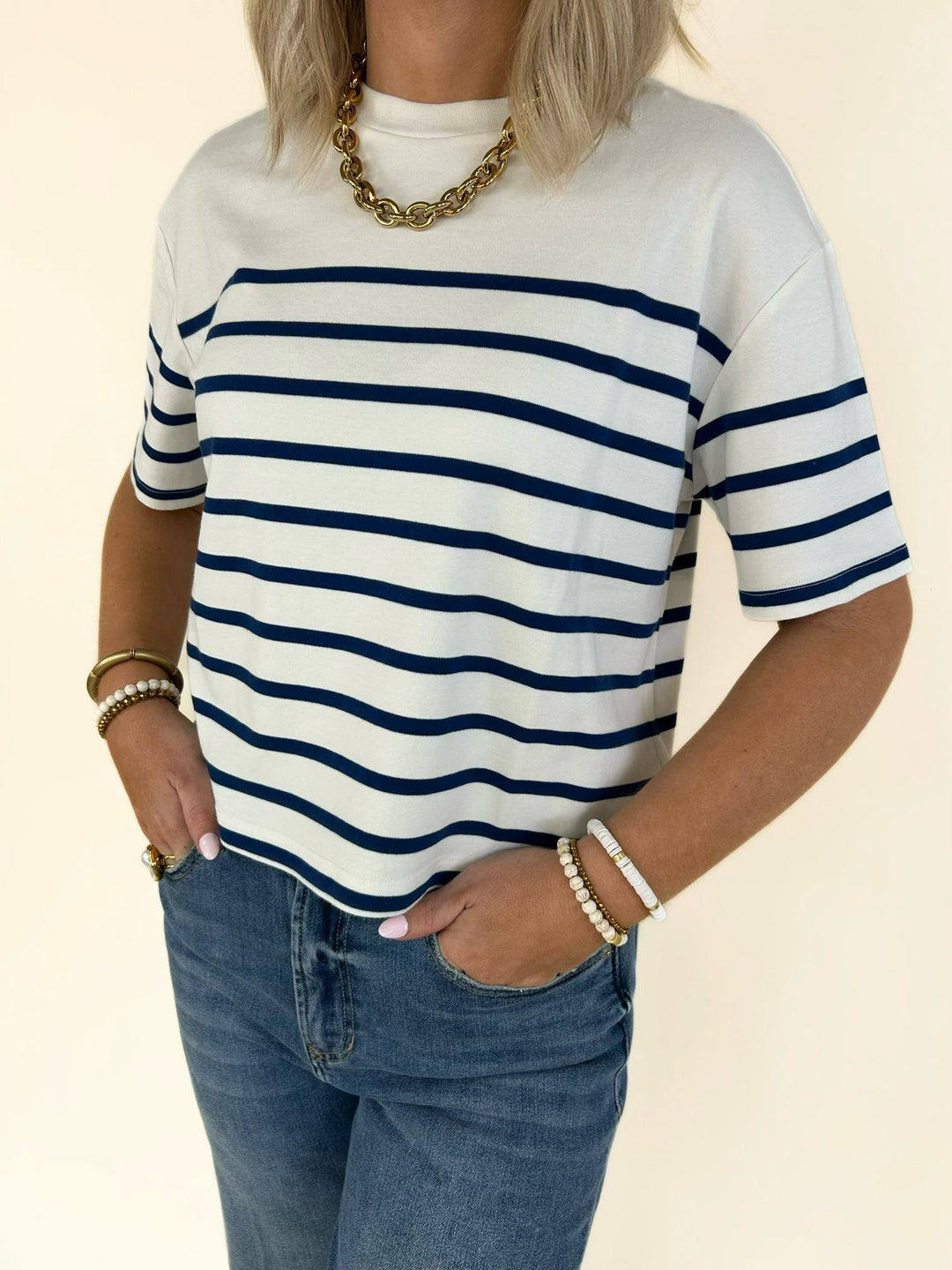Maddox Top Cream Navy Stripe