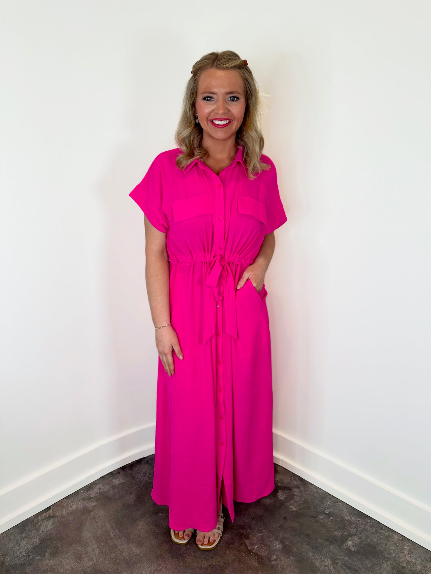 Gia Belted Pockets Maxi Dress