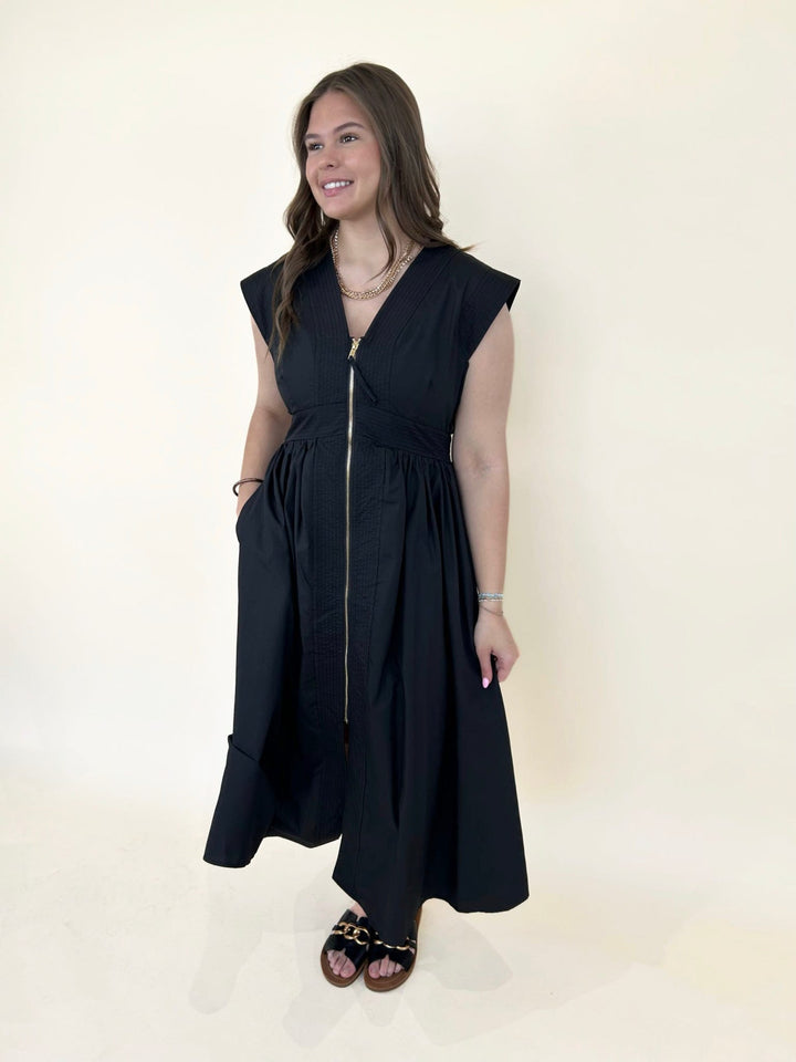 Thalia V-neck Zip-Front Midi Dress
