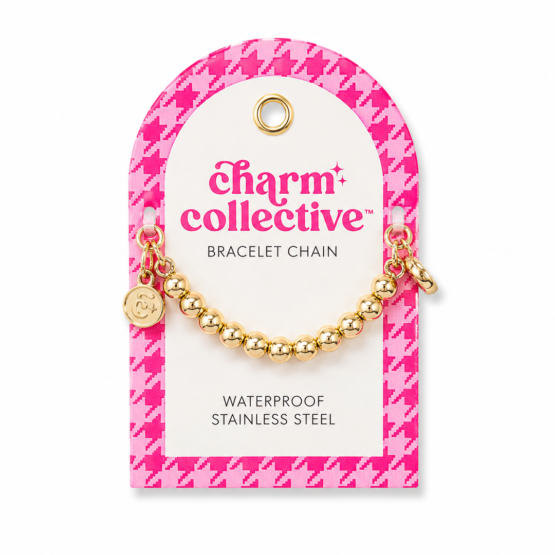 Charm Collective by Soul Stacks gold beaded bracelet chain, waterproof stainless steel design for personalized charm bracelets.