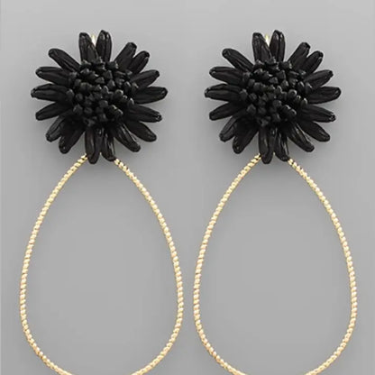 Raffia Flower Teardrop Earring