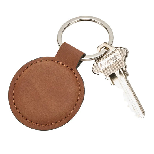 Round Caramel Leatherette Key Chain