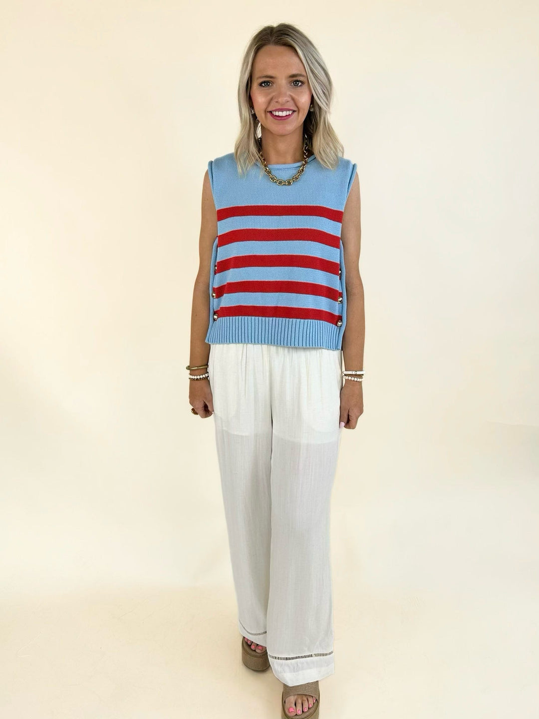 Harbor Stripe Button Detail Sweater Tank