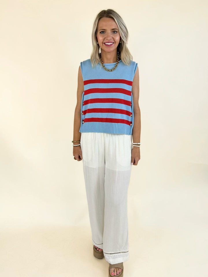 Harbor Stripe Button Detail Sweater Tank