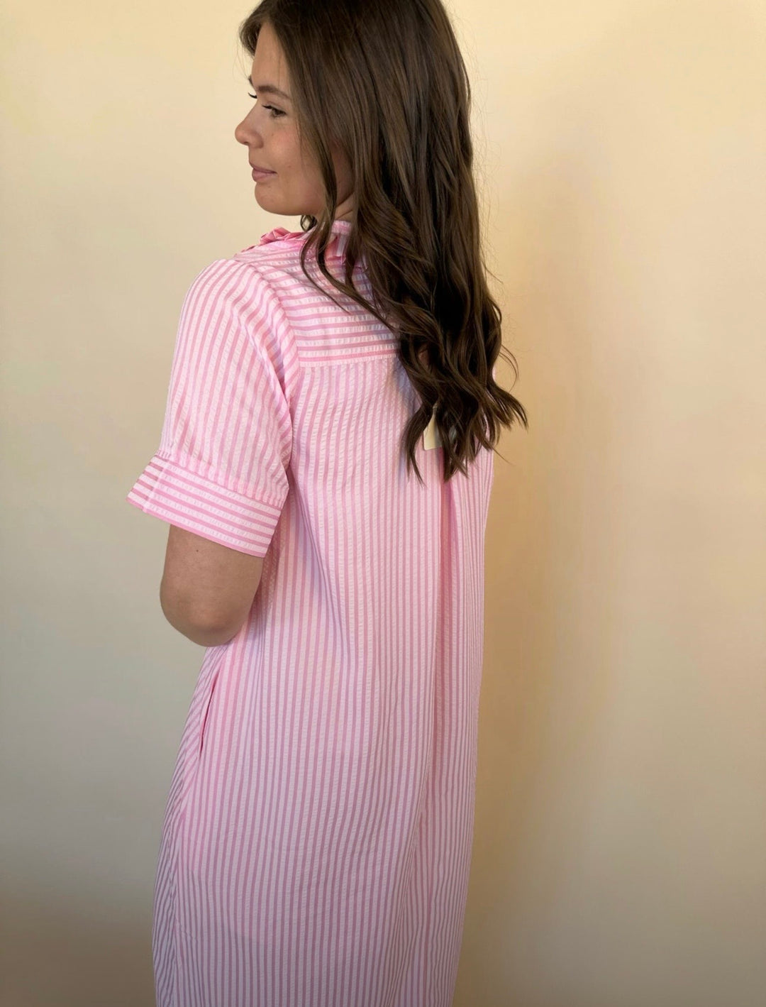 Raina Split Neck Striped Midi Dress