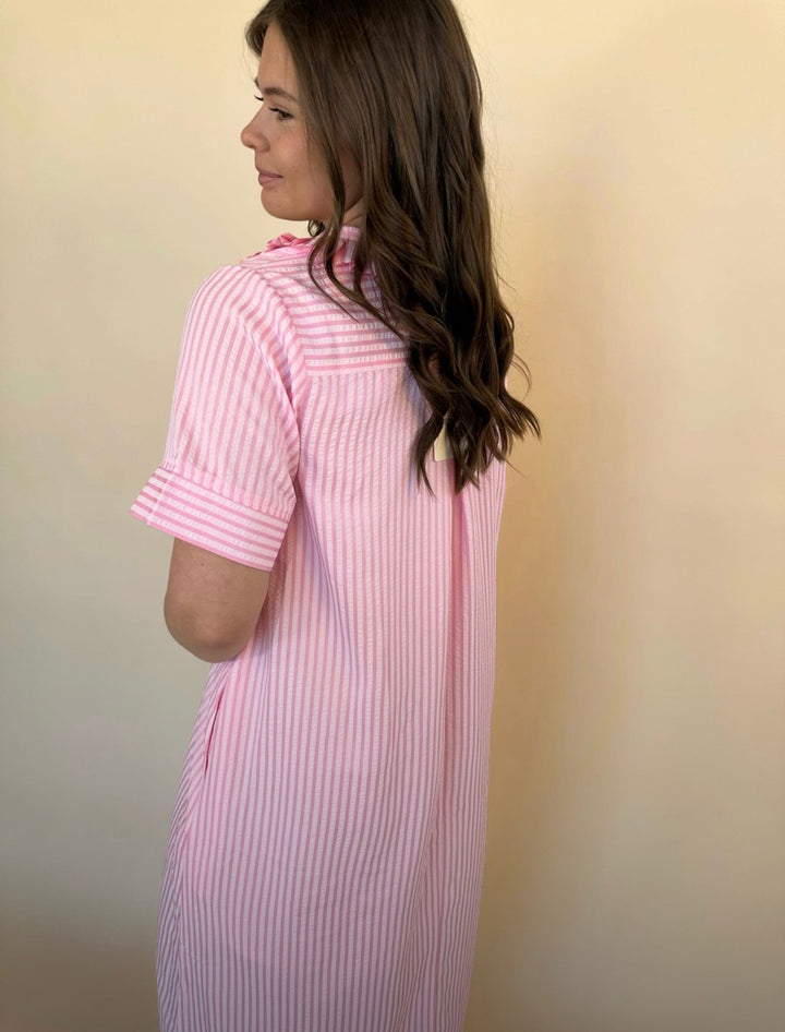 Raina Split Neck Striped Midi Dress