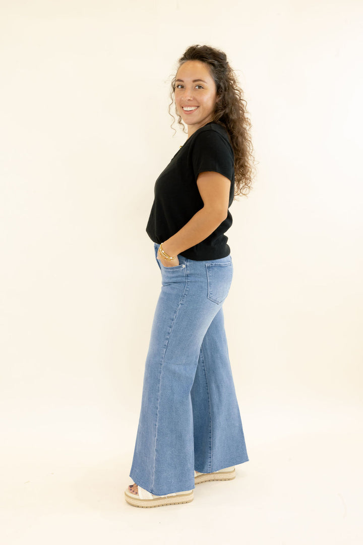 Dear John Bowie Wide Leg Jeans in Poetry full-length view showing high-rise waist and relaxed wide-leg fit