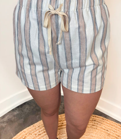 Delphine Elastic Waist Pull-On Stripe Shorts
