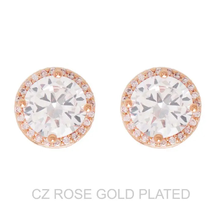 Gold Plated Cz Halo Stud Earrings