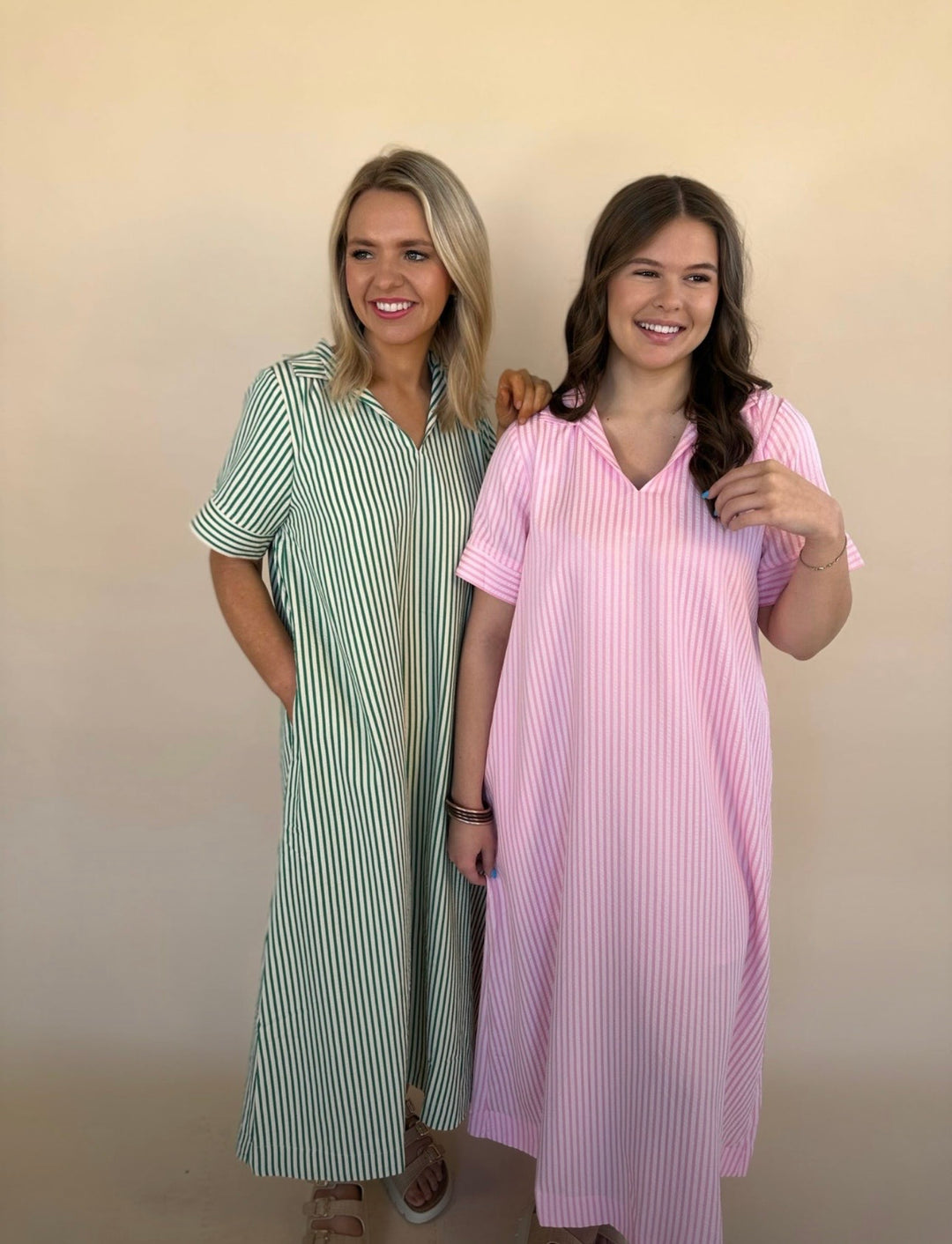 Raina Split Neck Striped Midi Dress