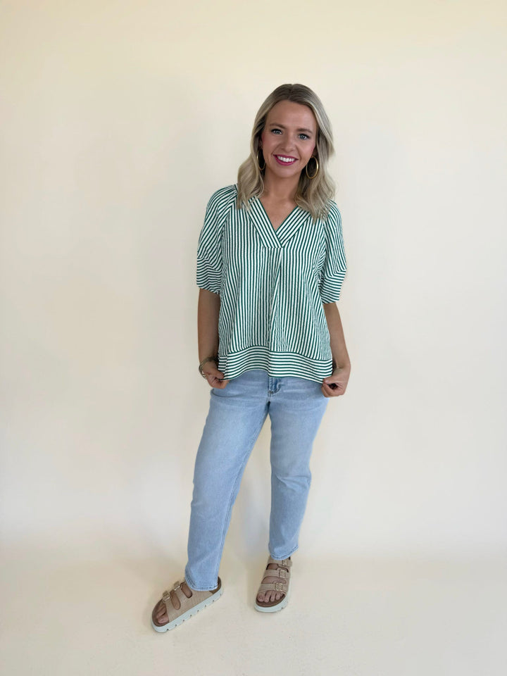 Zinnia Striped V-neckline Top