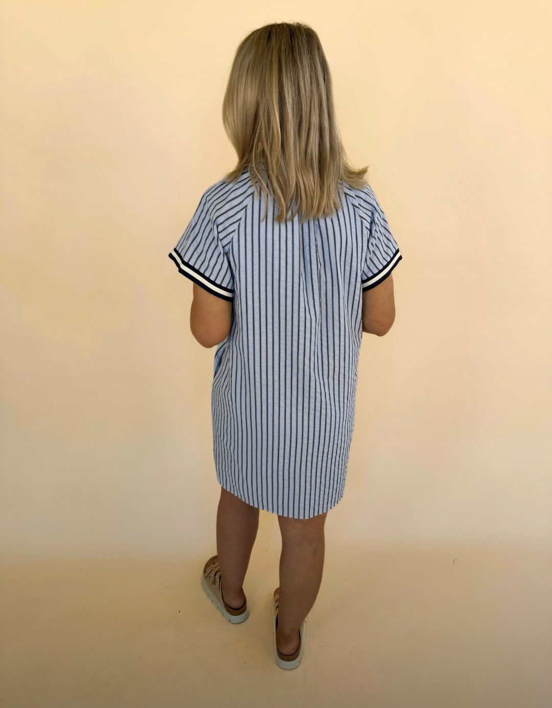 Thea Stripes Textured V-Neck Dress
