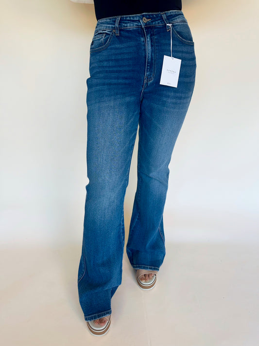 High Rise Medium Stone Wash Flare Jean