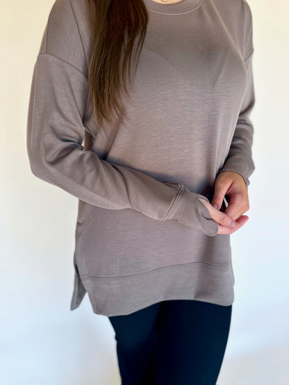 Modal Spandex High Low Crew Neck
